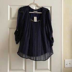 Navy polka dot blouse